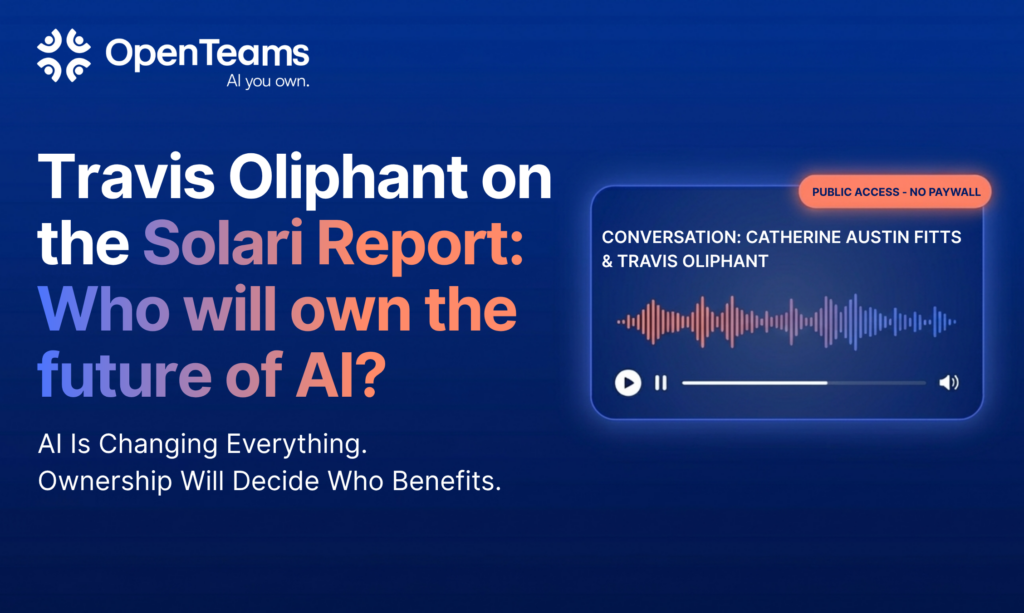 Who will own the future of AI social thumbnail showing the title and sub heading of the blog with and audio widget image on the right